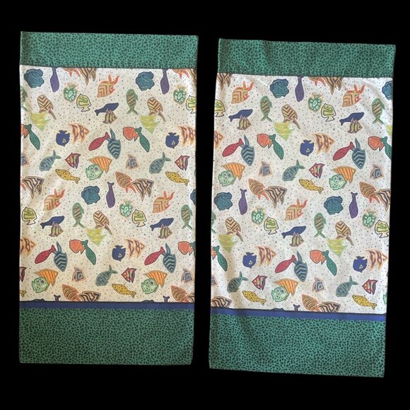 Vintage J. Kee Sheridan Pillowcases Vibrant Abstract Sea Life Patterns Beachy - Picture 1 of 8